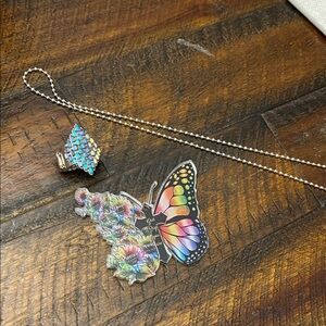 Multicolor Butterfly Pendant with Cross